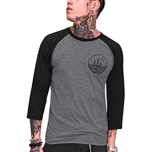 VIENTO Drifter Camiseta con Manga 3/4 para Hombre (Gris/Negro, M)