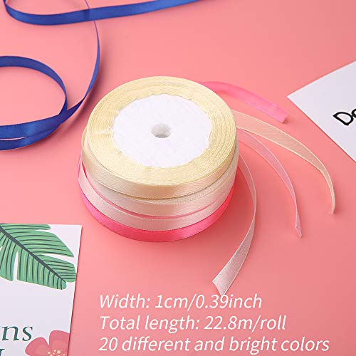 Viesap Cinta De Raso, 20 Pcs Cinta De Satén Cinta De Tela De Doble Cara Rollo De Raso Satén De Seda Para Embalaje Decoración De Regalo Cajas Flores Boda Navidad 20 Colores 10 Mm De Ancho.
