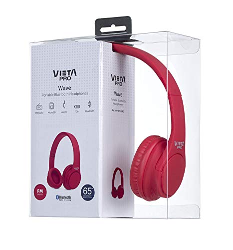 Vieta Pro Wave – Auriculares inalámbricos (Bluetooth, Radio FM, micrófono Integrado, Entrada Auxiliar, Reproductor Micro SD, Plegables, autonomía 12 Horas) Rojo