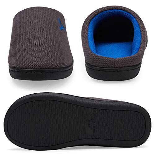 VIFUUR Hombre Zapatillas de casa Espuma de Memoria de Alta Densidad Cálido Interior Lana al Aire Libre Forro de Felpa Suela Antideslizante Zapatos Gris Oscuro/Azul 44/45