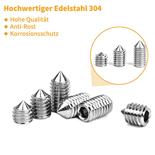 VIGRUE 50 tornillos prisioneros con punta cónica M6 x 6 mm, tornillos roscados con llave inglesa