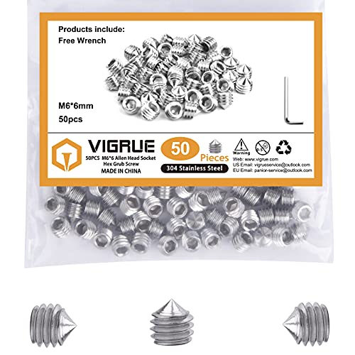 VIGRUE 50 tornillos prisioneros con punta cónica M6 x 6 mm, tornillos roscados con llave inglesa