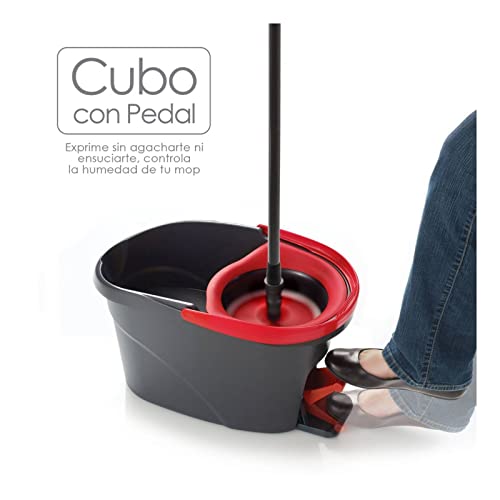 Vileda 141084 Easy Wring & Clean Juego de Fregona con Palo Telescópico y Cubo Escurridor Giratorio, Negro/Rojo, 49.4 x 29.7 x 29.1 cm