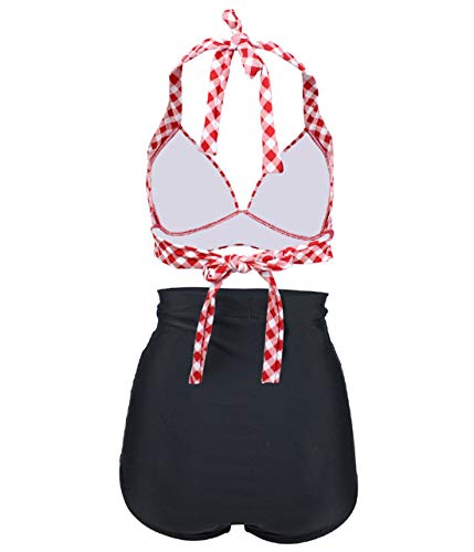 VILOREE Retro 50s - Bikini para mujer con sujetador push-up, cintura alta, diseño de cuadros, color rojo y blanco, talla S