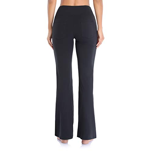 Vimbloom Pantalones de Yoga para Mujer Pantalones Deportivos de Trabajo de Cintura Alta Bootcut con Bolsillos Bootleg Control de Barriga para Entrenamiento y Casual VI490（Negro，XL