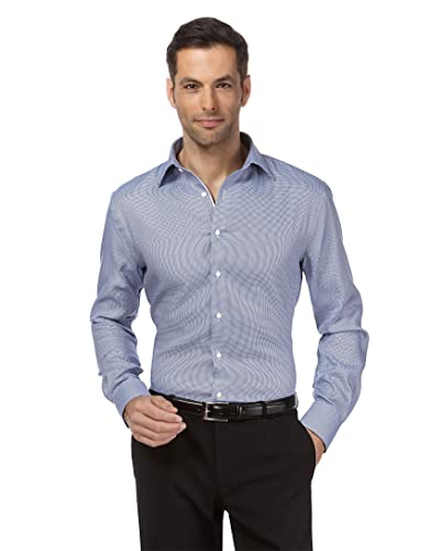 Vincenzo Boretti Camisa de Hombre, Ajustada Entallada (Slim-fit), 100% algodón, Manga-Larga, Cuello Kent, con entredós en Contraste, Estampada - no Necesita Plancha Azul Claro 43-44