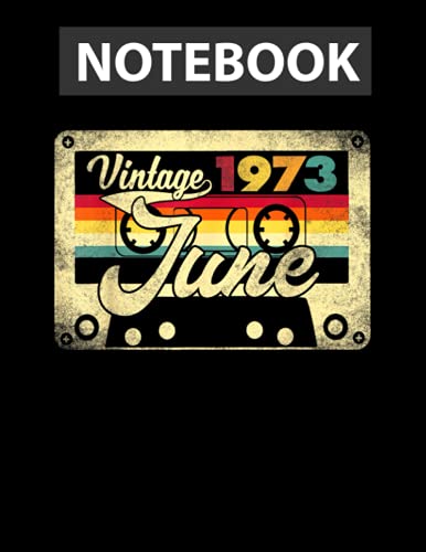 Vintage June 1973 48th Birthday 48 Years Old Retro Cassette Notebook 8.5 x 11 inches - 130 Pages