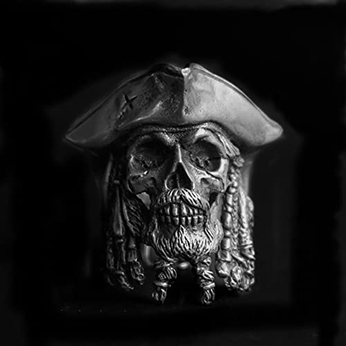 Vintage Punk Gothic Men's Premium Carbide Capitán Cráneo Anillo Joyería para el Ciclista para la joyería de Moda Masculina al por Mayor-9,Silver