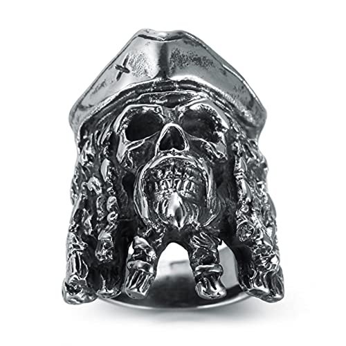 Vintage Punk Gothic Men's Premium Carbide Capitán Cráneo Anillo Joyería para el Ciclista para la joyería de Moda Masculina al por Mayor-9,Silver