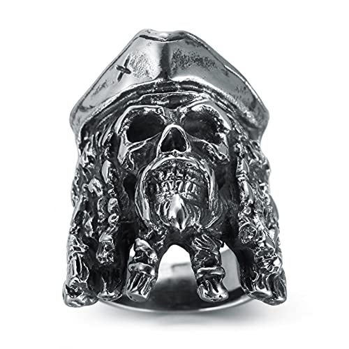 Vintage Punk Gothic Men's Premium Carbide Capitán Cráneo Anillo Joyería para el Ciclista para la joyería de Moda Masculina al por Mayor-9,Silver