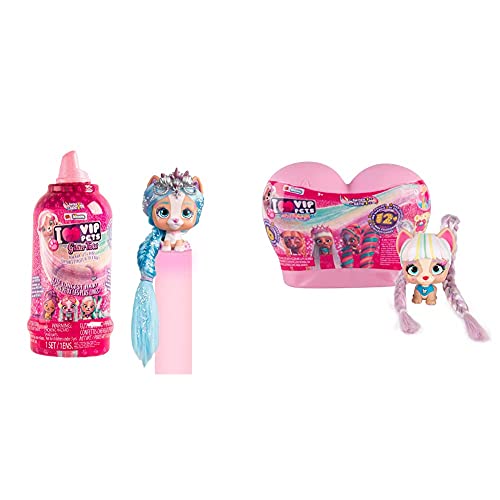 Vip Pets Glitter Twist Muñeca Perrita Sorpresa Coleccionable con Pelo Largo para Peinar 30Cm + Mini Fans Mini Perritas Muñecas Coleccionables Sorpresas con Pelo Largo para Peinar Y Accesorios