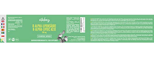 Vitabay R-Alpha Lipera Acid (300 mg/120 cápsulas) • Ácido R Alpha Lipoico con ácido tioctico • Alta concentración, alta biodisponibilidad Complemento alimentario de alta calidad