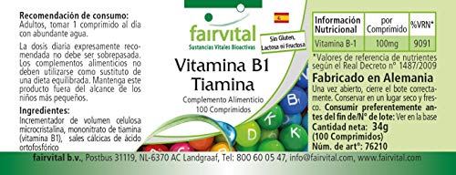 Vitamina B1 100mg - Tiamina - VEGANA - Dosis elevada - 100 Comprimidos - Calidad Alemana