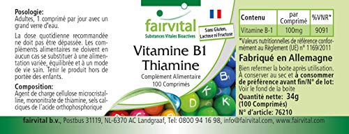 Vitamina B1 100mg - Tiamina - VEGANA - Dosis elevada - 100 Comprimidos - Calidad Alemana