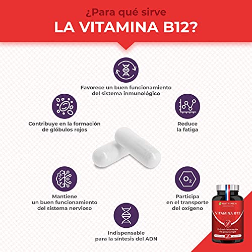 Vitamina B12 1000 mcg Vegano Cianocobalamina Cápsulas Vegetales Vitaminas B12 Complejo Vitamínico Natural Suministro Para 2 Meses