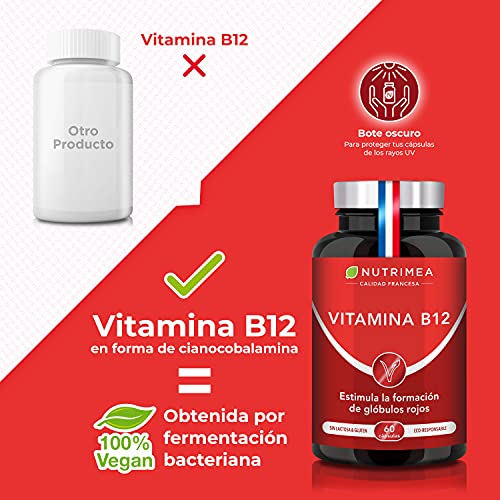 Vitamina B12 1000 mcg Vegano Cianocobalamina Cápsulas Vegetales Vitaminas B12 Complejo Vitamínico Natural Suministro Para 2 Meses