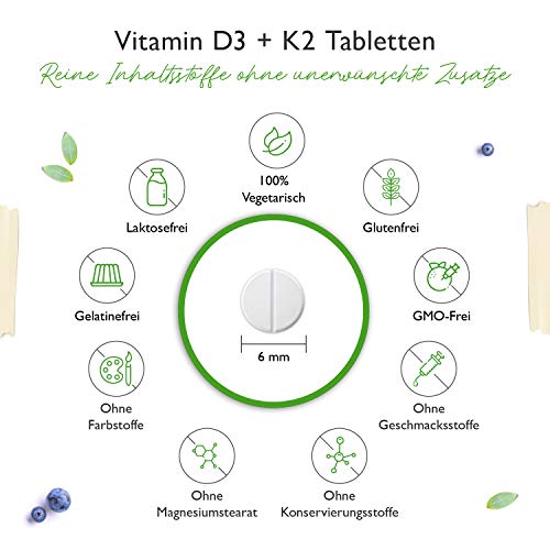 Vitamina D3 + K2 Depot - 180 comprimidos con 5000 I.E + Vitamina K2 200 mcg por UN comprimido - 99.7+% All-Trans (K2VITAL® by Kappa) - Altamente dosificado
