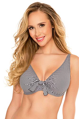 Vivisence 3203 Top De Bikini Blando De Rayas para Mujeres Tirantes Regulables No Extraíbles con Aros - Hecho En La UE, Negro-Blanco,110D