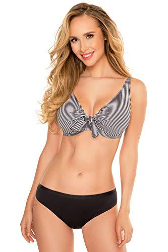 Vivisence 3203 Top De Bikini Blando De Rayas para Mujeres Tirantes Regulables No Extraíbles con Aros - Hecho En La UE, Negro-Blanco,110D