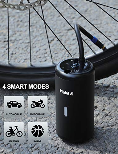 VIWAA Compresor de Aire Portátil con Batería Recargable 2600 mAh,150PSI Inflador Electrico Multifuncional para Coche, Moto, Pelotas y etc, con Pantalla LCD Digital y Linterna LED