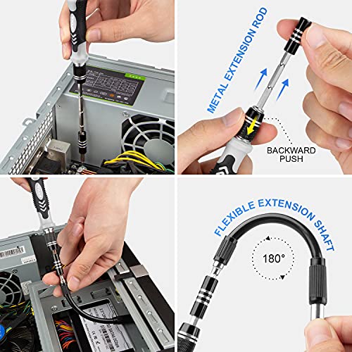 VMAN 145 en 1 Juego de Destornilladores Precisión, Kit Destornillador Magnético con Extractor de Tornillos Dañados de acero S2, Kit de Herramientas de Reparación para Teléfono, Portátil, PC, Cámara