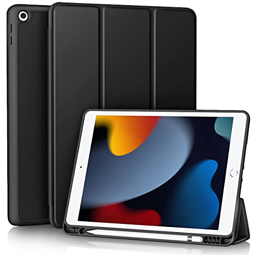 Vobafe Funda Compatible con iPad 9ª generación 2021/ iPad 8ª Generación 2020/ iPad 7ª Generación 2019, Plegable Protectora TPU Cubierta con Portalápiz para iPad 10.2", Auto-Sueño/Estela Negro