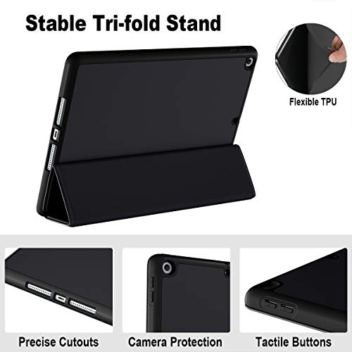 Vobafe Funda Compatible con iPad 9ª generación 2021/ iPad 8ª Generación 2020/ iPad 7ª Generación 2019, Plegable Protectora TPU Cubierta con Portalápiz para iPad 10.2", Auto-Sueño/Estela Negro