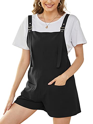 VONDA Monos de Vestir Mujer Verano Sin Mangas Monos Mujer Elegante Casual de Bolsillos Laterales Correas Ajustable A-Negro S