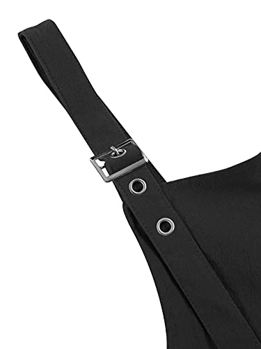 VONDA Monos de Vestir Mujer Verano Sin Mangas Monos Mujer Elegante Casual de Bolsillos Laterales Correas Ajustable A-Negro S