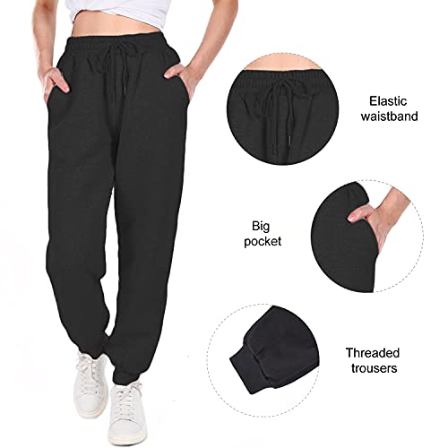 Voqeen Joggers Deportivos de Vellón para Mujer Algodón Pantalones de Chándal Largo Elásticos Casuales Pantalones Deportivos de Entrenamiento Transpirables con Bolsillos Laterales