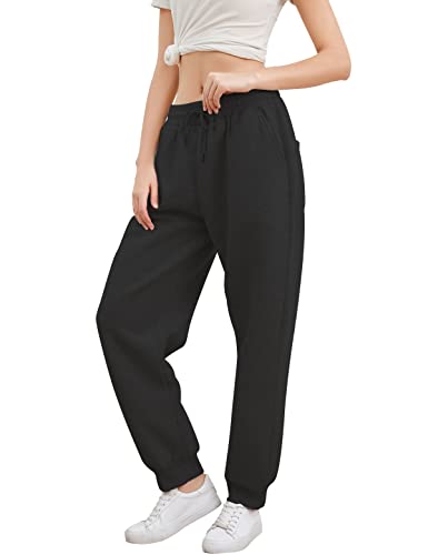 Voqeen Joggers Deportivos de Vellón para Mujer Algodón Pantalones de Chándal Largo Elásticos Casuales Pantalones Deportivos de Entrenamiento Transpirables con Bolsillos Laterales