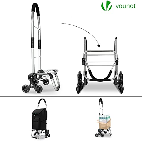 VOUNOT Carrito Compra Plegable de Aluminio, Carro de la Compra 6 Ruedas con Bolsa Oxford Desmontable, 45 L, Negro