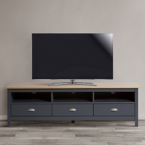 VS Venta-stock Mueble TV Bora Bora 3 Cajones, Madera Maciza, Color Gris Antracita capado