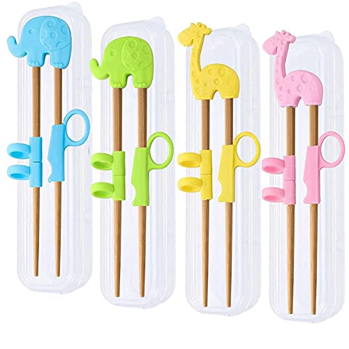 VSREI 4 palillos de entrenamiento para niños, palillos de entrenamiento para adultos, principiantes y niños, personas mayores, jirafa, elefante (4 pares de palillos)