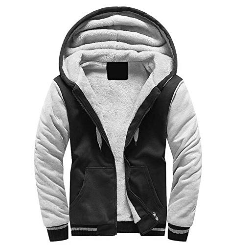 VSUSN Sudadera con Capucha para Hombre con Cremallera Manga Larga Ropa de Abrigo Invierno Cálido Forro Polar Chaqueta Más Dicke Sudaderas con Capucha(Negro&Blanco,3XL)