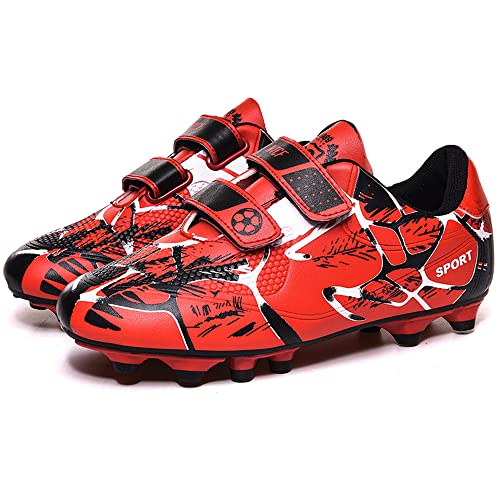 VTASQ Zapatos de Fútbol Niños Spike Aire Libre Profesionales Atletismo Adolescentes Calzado de Entrenamiento Rojo 30