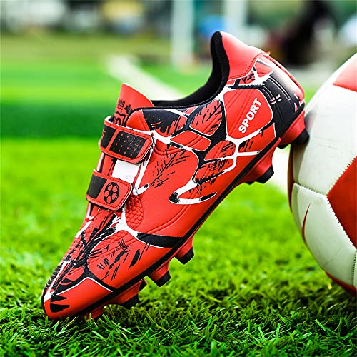 VTASQ Zapatos de Fútbol Niños Spike Aire Libre Profesionales Atletismo Adolescentes Calzado de Entrenamiento Rojo 30