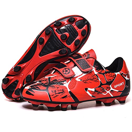 VTASQ Zapatos de Fútbol Niños Spike Aire Libre Profesionales Atletismo Adolescentes Calzado de Entrenamiento Rojo 30