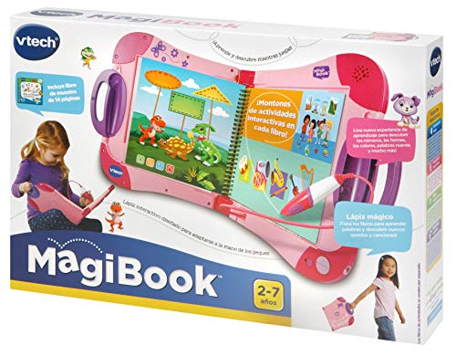 VTech - Magibook, Sistema de Aprendizaje Interactivo, desarrolla Nuevas Habilidades, ¿Qué quieres saber hoy? vocabulario, mates, ciencias, horas de entretenimiento, libros interactivos, color rosa