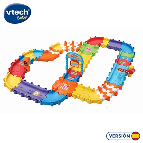 VTech Pistas con tramos Bólidos, Set de Piezas Flexibles para Formar más de 6 circuitos Diferentes, se Pueden conectar con el Resto de playsets TutTut (3480-524422), Multicolor