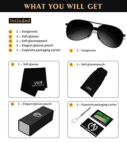 VVA Gafas de sol Hombre Polarizadas Piloto Hombres Piloto Gafas de sol Polarizadas Hombre Unisex Protección UV400 por V101 (B Negro/Gun)