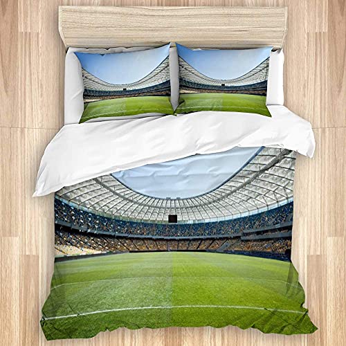 Wall Aion Juego de Funda nórdica de algodón Lavado, Soporte para Campo de fútbol para Estadio de fútbol, ​​Juego de Cama Suave de Lujo de 3 Piezas, tamaño King