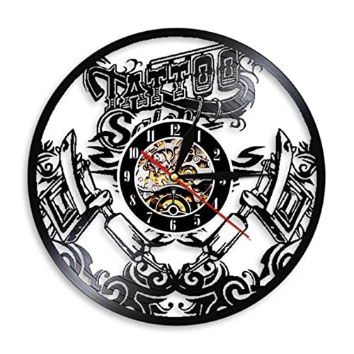 Wall Clocks Estudio de Tatuajes Signo de Pared Salón de Tatuajes Disco de Vinilo Pared Clcok Tienda de Tatuajes Máquina de Tatuajes Relojes de Pared Decoración Hipster Hombres Idea de Regalo