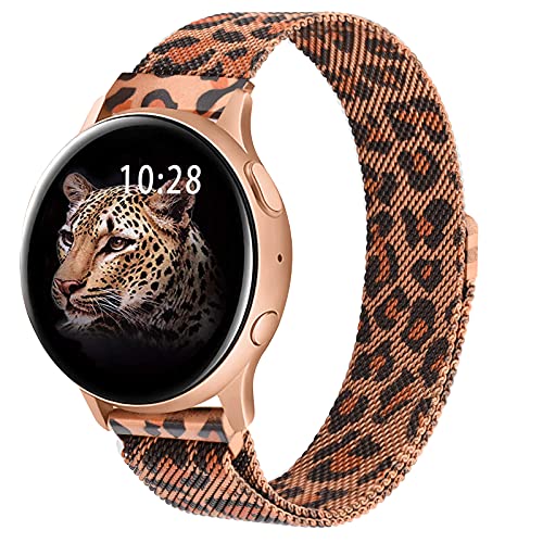 Wanme Correa Compatible con Samsung Galaxy Watch Active/Active 2 40mm 44mm, 20mm Metal Pulsera de Repuesto de Acero Inoxidable para Galaxy Watch 3 41mm / Gear S2 Classic/Gear Sport (Leopardo)