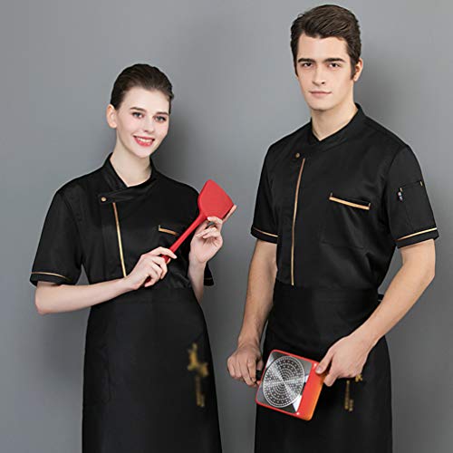 WanYangg Camisa Mezclilla Unisex Chaquetas Chef Uniforme Confortable Chef Coat Jacket Cocina Manga Corta Ropa de Restaurante El Verano 9#Negro L