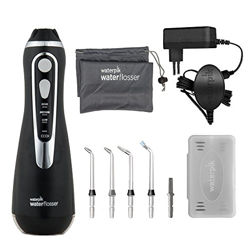 Waterpik WP-562UK Irrigador Inalámbrico Avanzado con 3 Posiciones de Control del Agua a Presión con Batería Recargable, Eliminación de Placa Dental Ideal para Viajar y para Baños Pequeños, Negro