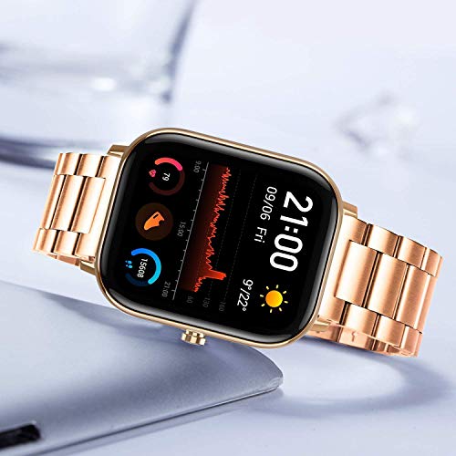 WATORY Correa de repuesto para Amazfit GTS, de acero inoxidable sólido, malla metálica, correa de repuesto para Xiaomi Huami Amazfit Bip, Bip Lite, Amazfit GTR 42 mm, oro rosa