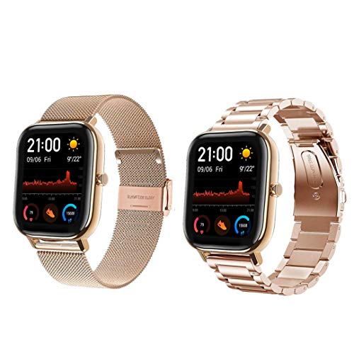 WATORY Correa de repuesto para Amazfit GTS, de acero inoxidable sólido, malla metálica, correa de repuesto para Xiaomi Huami Amazfit Bip, Bip Lite, Amazfit GTR 42 mm, oro rosa