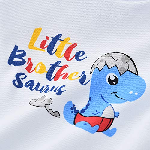 WAWSAM Hermano Pequeño Body Dinosaurio Manga Corta Bodysuit Bebé Dino Regalo 100% Algodón Recién Nacido Personalizado Bodies Ropa Bautizo Baby Niño Blanco Mono (blanco, 0-3 meses)