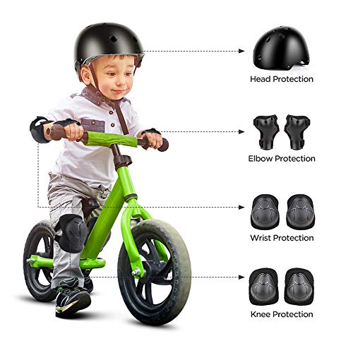 Wayin Conjuntos de Patinajes Niños Protecciones Patines Infantiles con Casco Ajustables Rodilleras y Coderas para Skate Bicicleta Monopatín Deporte（Negro）